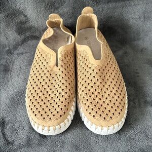 Tan Slip-On Shoes with Cutout Design